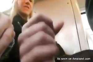 Awesome oral sex of hot and excited blond legal age teenager in the bus