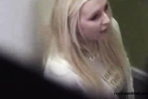 Busty and nice-looking golden-haired sweetheart spied when this babe was changing garments