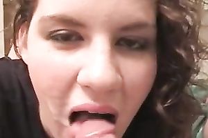 My lovely curly dark brown girlfriend just can't live without engulfing my chubby prick