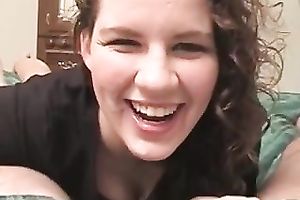 My lovely curly dark brown girlfriend just can't live without engulfing my chubby prick