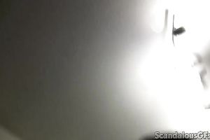 Cock hungry dark brown white chick satisfies her hunger