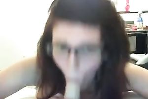 Cute pale leggy nerdy dark brown girlie used massive vibrator to fuck herself