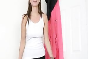 Cute and merry brunette hair legal age teenager sweetheart practices cocksucking