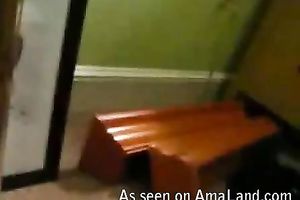 Cutie fingering her slit in front of the mirror