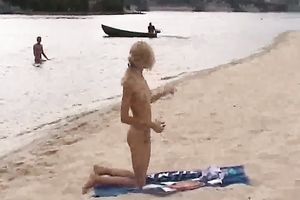 Tight in nature's garb blond girlie flashes her goodies on my hidden webcam