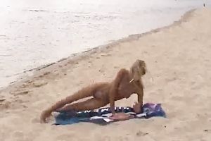 Tight in nature's garb blond girlie flashes her goodies on my hidden webcam