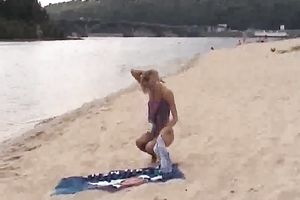 Tight in nature's garb blond girlie flashes her goodies on my hidden webcam