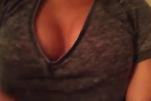 Kinky non-professional sexpot flashed and played with her perfect large boobies