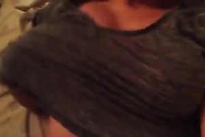 Kinky non-professional sexpot flashed and played with her perfect large boobies