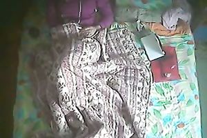 Spying On A Blindfolded Brunette Wife As She Sensually Masturbates And Moans.