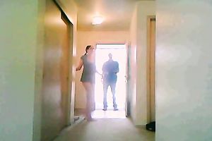 Slut Wife Exhibitionist flashes the Pizza Boy she answers door in just a t-shirt!