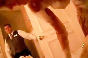 Amateur video with a strange couple having a nude dare when receiving room service.