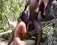 Kinky punjabi chick gets her holes fuckced on a tree