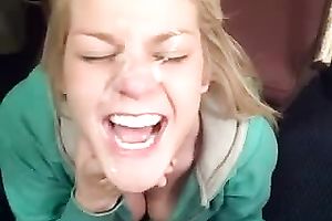 Good looking blonde sucks my black cock until she gets a facial