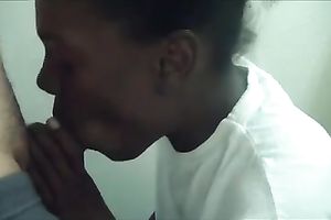 Ugly ebon whore sucks a white knob and takes a ride on it