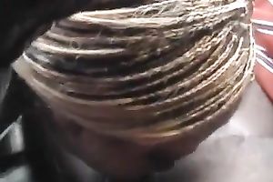 Hungry ebon bitch chokes on my knob on the parking lot