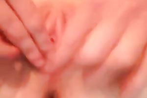 Shaved pink puffy twat of my hotwife filmed during masturbation