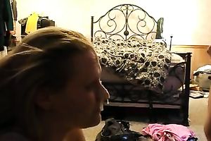 My lewd husband shows her oral-job skills to me in the bedroom