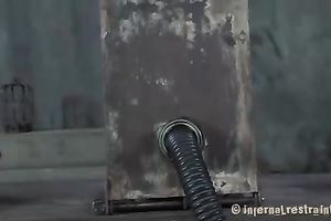Small titted slut wearing head box smokes cigarette with her throat and cookie