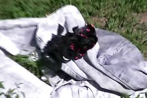 Public pissing solo movie with spoiled golden-haired Irina