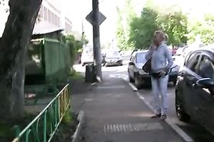 Public pissing solo movie with spoiled golden-haired Irina