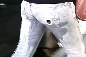 Public pissing solo movie with spoiled golden-haired Irina