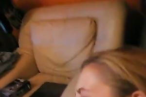 Trashy hussy is blowing my powerful knob like a true champ