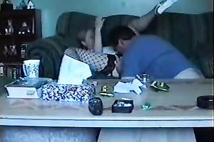 Skanky floozy in fishnet nylons is riding my schlong in cowgirl position