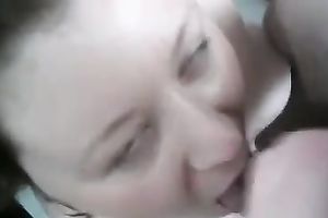 Feeding my white girlfriend with cum after titfuck