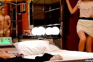 Slutty and immodest guest of the brunette hair stud takes off her raiment