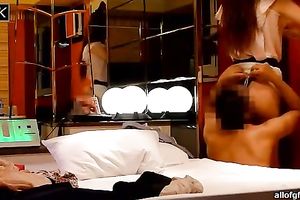 Slutty and immodest guest of the brunette hair stud takes off her raiment