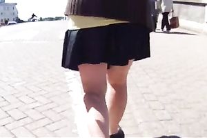 Wind blows exposing my obese wife's large arse outdoors