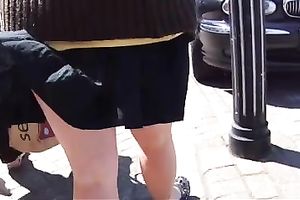 Wind blows exposing my obese wife's large arse outdoors