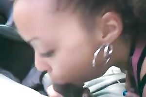 Nasty juvenile whore busily engulfing my black penis in my car