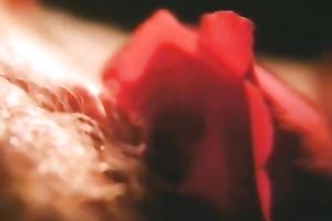 Spunky honey wishes her lesbo girlfriend to tickle her muff with a rose