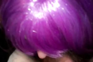 My slutty white bitch with purple hair knows how to give a worthwhile head