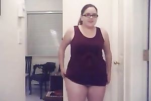 Chubby white BBC slut fully dressed stripteases on web camera