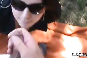 Chubby dilettante dark brown legal age teenager gives blow job outdoors