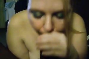 Chubby bitch enjoys engulfing my overweight dark dong in POV movie