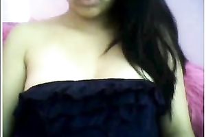 Gorgeous and perverted dark brown flashes her precious pantoons on camera