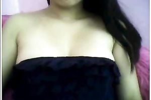 Gorgeous and perverted dark brown flashes her precious pantoons on camera