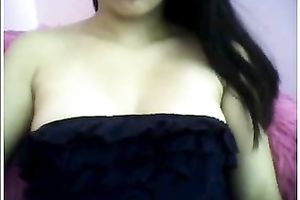 Gorgeous and perverted dark brown flashes her precious pantoons on camera