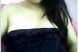 Gorgeous and perverted dark brown flashes her precious pantoons on camera