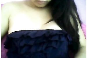 Gorgeous and perverted dark brown flashes her precious pantoons on camera