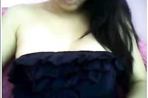 Gorgeous and perverted dark brown flashes her precious pantoons on camera