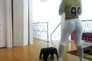 Exquisite swarthy fat booty in taut white panties wiggling