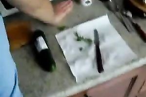 Approached my hottie from behind in the kitchen and jizzed on her wazoo