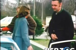 Busty brunette hair cutie strokes shlong and makes him cum on her chin