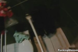 Busty gal blows and receives drilled in a public bath