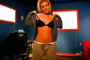 Webcam solo scene with a blond honey flashing her love muffins